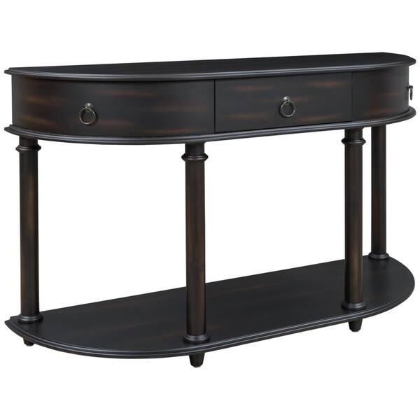 Tall Narrow Hallway Table Black Wood Small Storage Drawer Cottage Curved Legs 