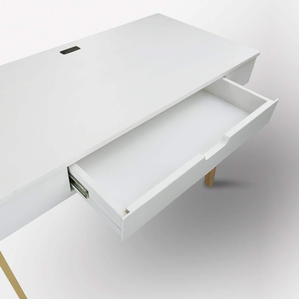 Neorustic White and Maple Desk with USB Ports