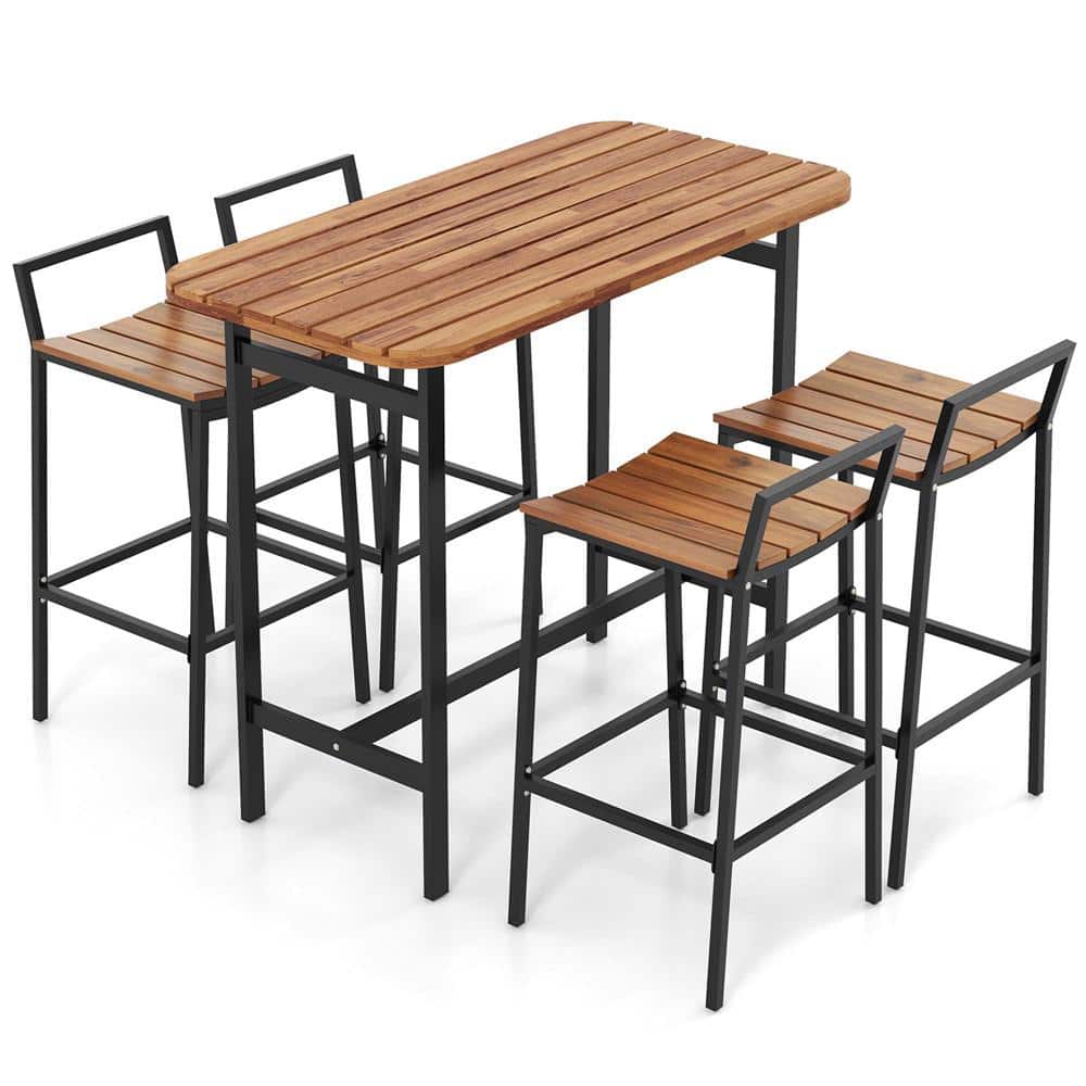 Costway 5-Piece Wood Rectangle 40 in Outdoor Bistro Set HCST01310