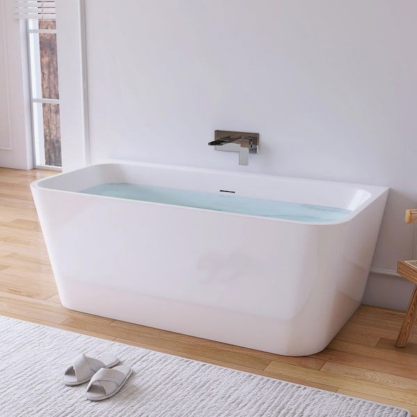 59 in. x 29.5 in. Acrylic Flatbottom Freestanding Soaking Bathtub in White