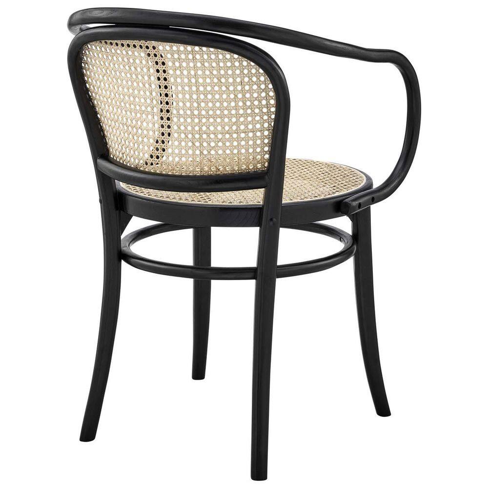 Black Elm Wood & Rattan Cane Low Arm Chair