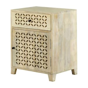 White Washed Accent Cabinet with Lattice Doors