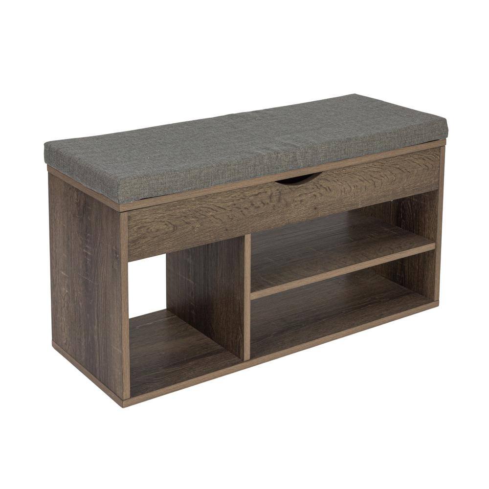 Ashwood Gray Linen Storage Bench with Lift-Top Lid and Cubbies