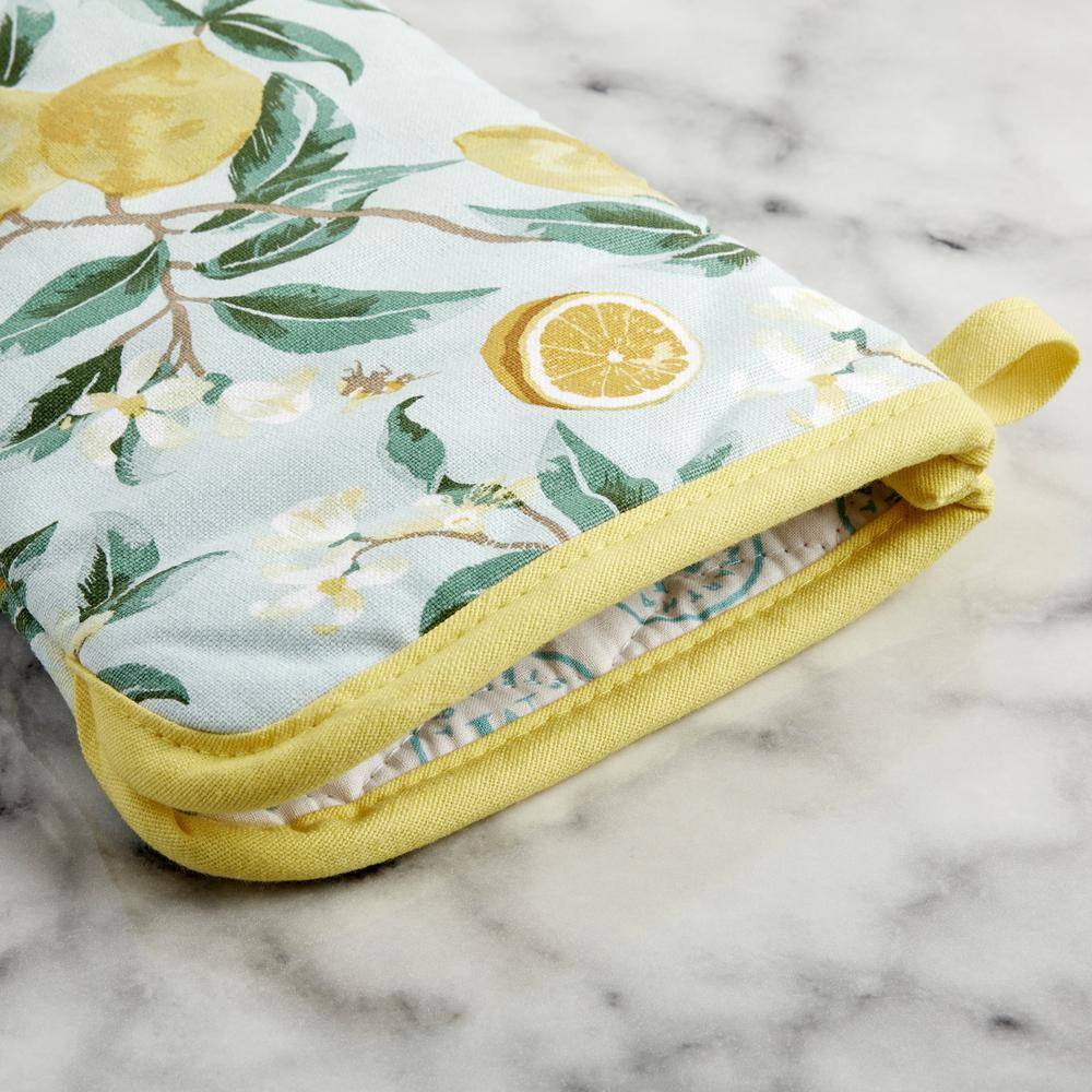 Lemon Whimsy Yellow Cotton Oven Mitt Set, 2-Pack