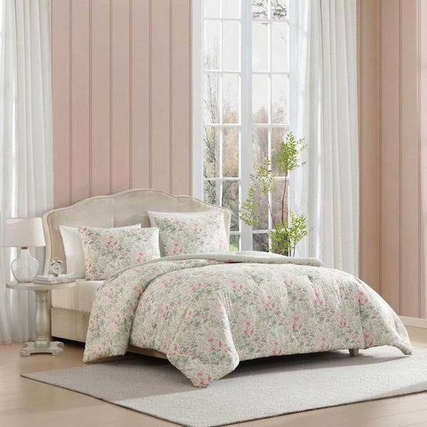 Laura Ashley Arden Floral 4-Piece Pink/Sage Green Polyester