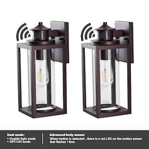 2-Light Oil Rubbed Bronze Motion Sensing Metal Outdoor Wall Lantern Sconce with No Bulbs Included