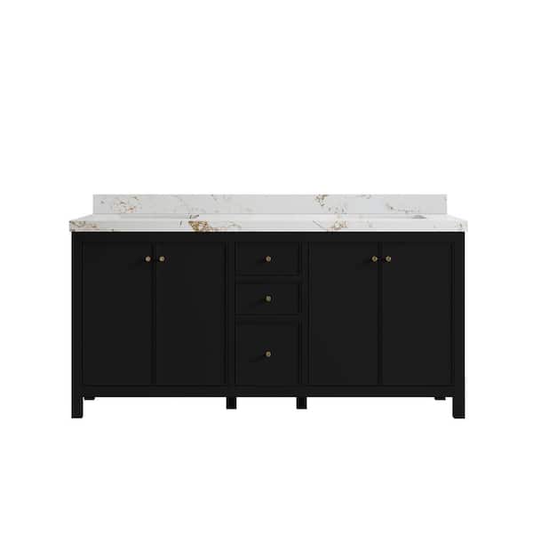 Willow Collections Chicago 72 in. W x 22 in. D x 36 in. H Double Sink Bath Vanity Black 2 in. Viola Gold Qt. Top