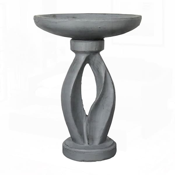 21.8"H Concrete Pedestal Bird Bath, Contemporary Modern Outdoor Birdbath for Garden, Patio, Lawn, Outdoor Decor