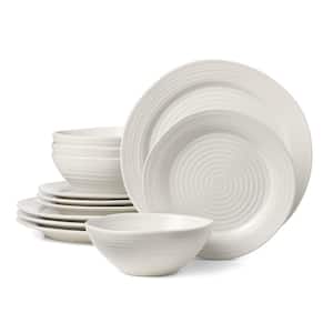 Ridge White 12-Piece White Stoneware Dinnerware (Set Service for 4)