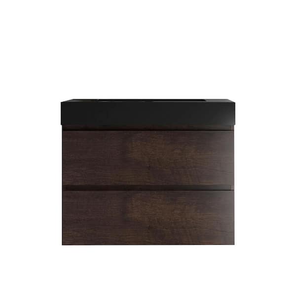 Alice 30.00 in. W x 18.10 in. D x 25.20 in. H Wall Mounting Bath Vanity in Rose Wood with Black Top