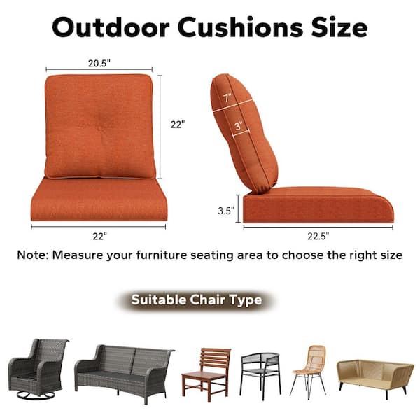 22 in. x 24 in. 2-Piece Outdoor Deep Seating Outdoor Lounge Chair Cushion Set in Orange