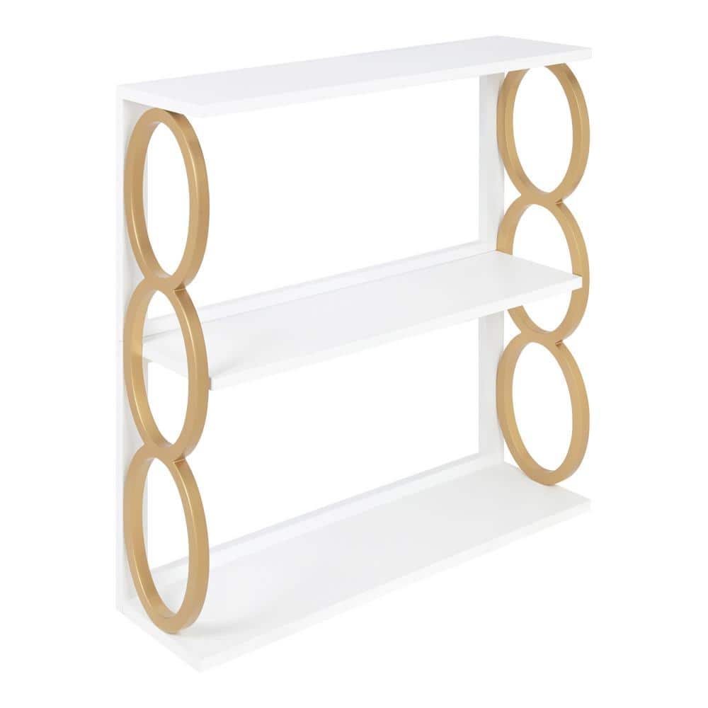Kate and Laurel Ring 28 in. x 31 in. x in. White/Gold Decorative Wall  Shelf 216684 The Home Depot
