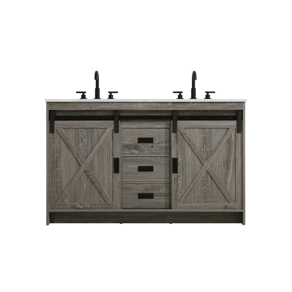 54 in. Double Sink Rustic Grey Bath Vanity with White Engineered Marble Top price history on PriceWatchPro