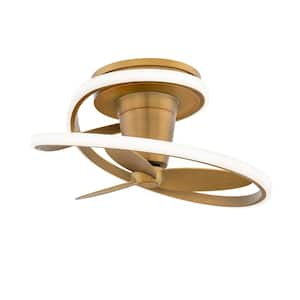 Veloce 28 in. Smart Indoor Flush Mount Aged Brass Ceiling Fandelier Plus Selectable CCT Integrated LED Plus Remote