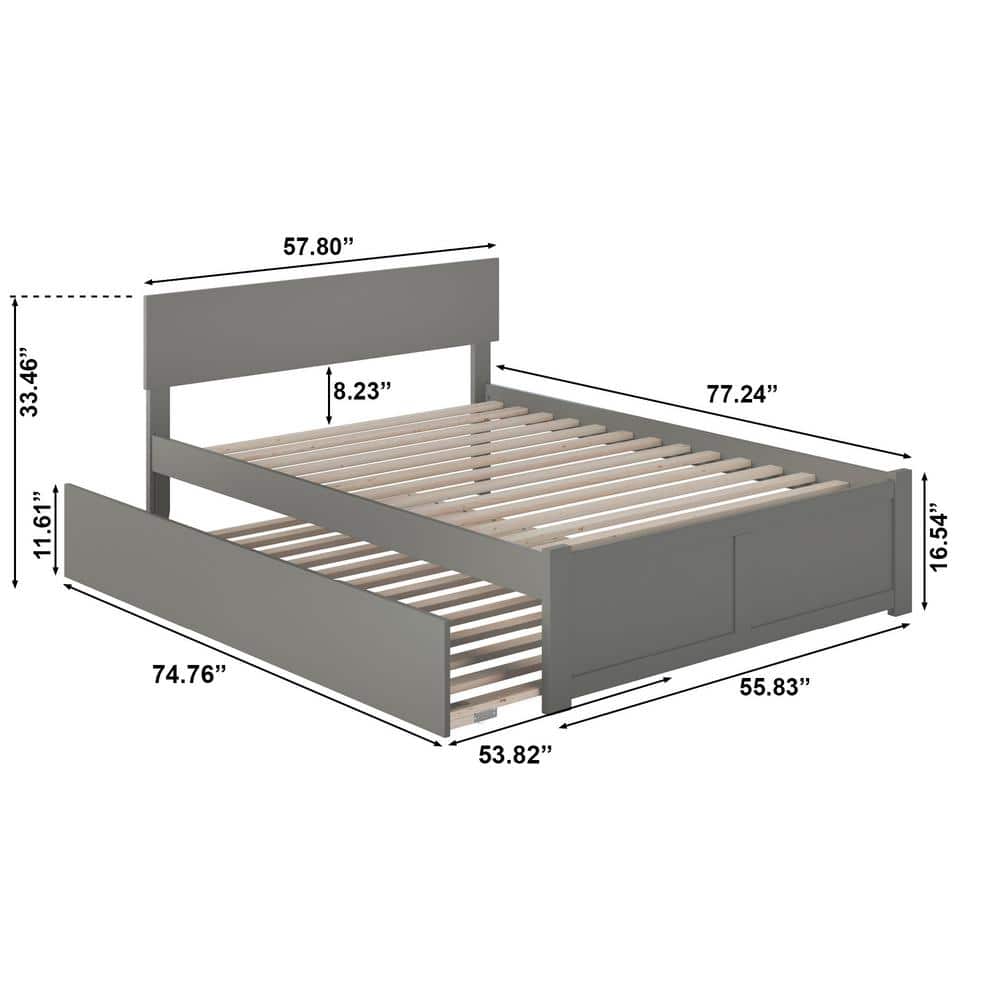 Orlando Gray Full Platform Bed with Trundle and Slats