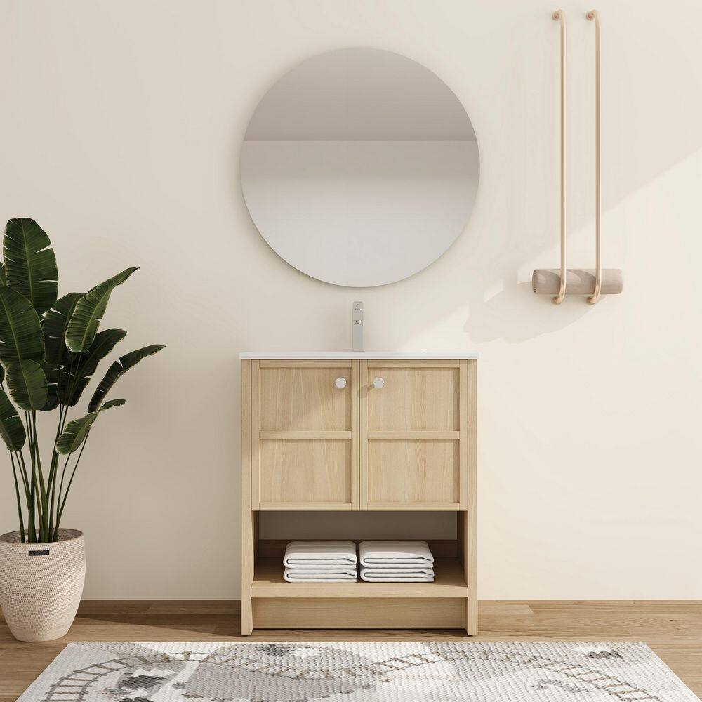 30 in. W x 18.31 in. D x 35.06 in. H Freestanding Bath Vanity in Light Oak with White Ceramic Vanity Top price history on PriceWatchPro
