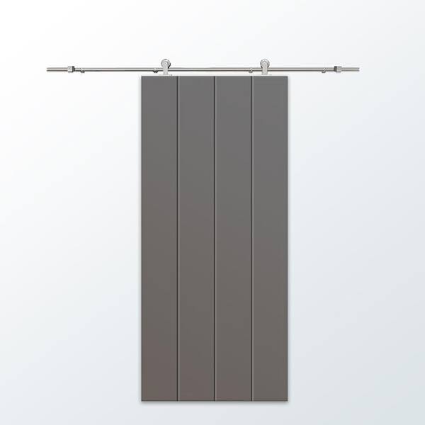 CALHOME 36 in. x 96 in. Light Gray Painted Composite MDF Paneled Interior Sliding Barn Door with Hardware Kit