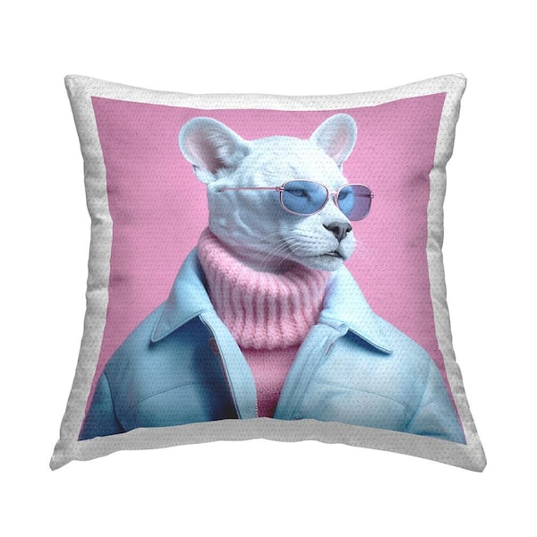 Stupell Industries Chic White Panther Pink Square Outdoor Throw Pillow