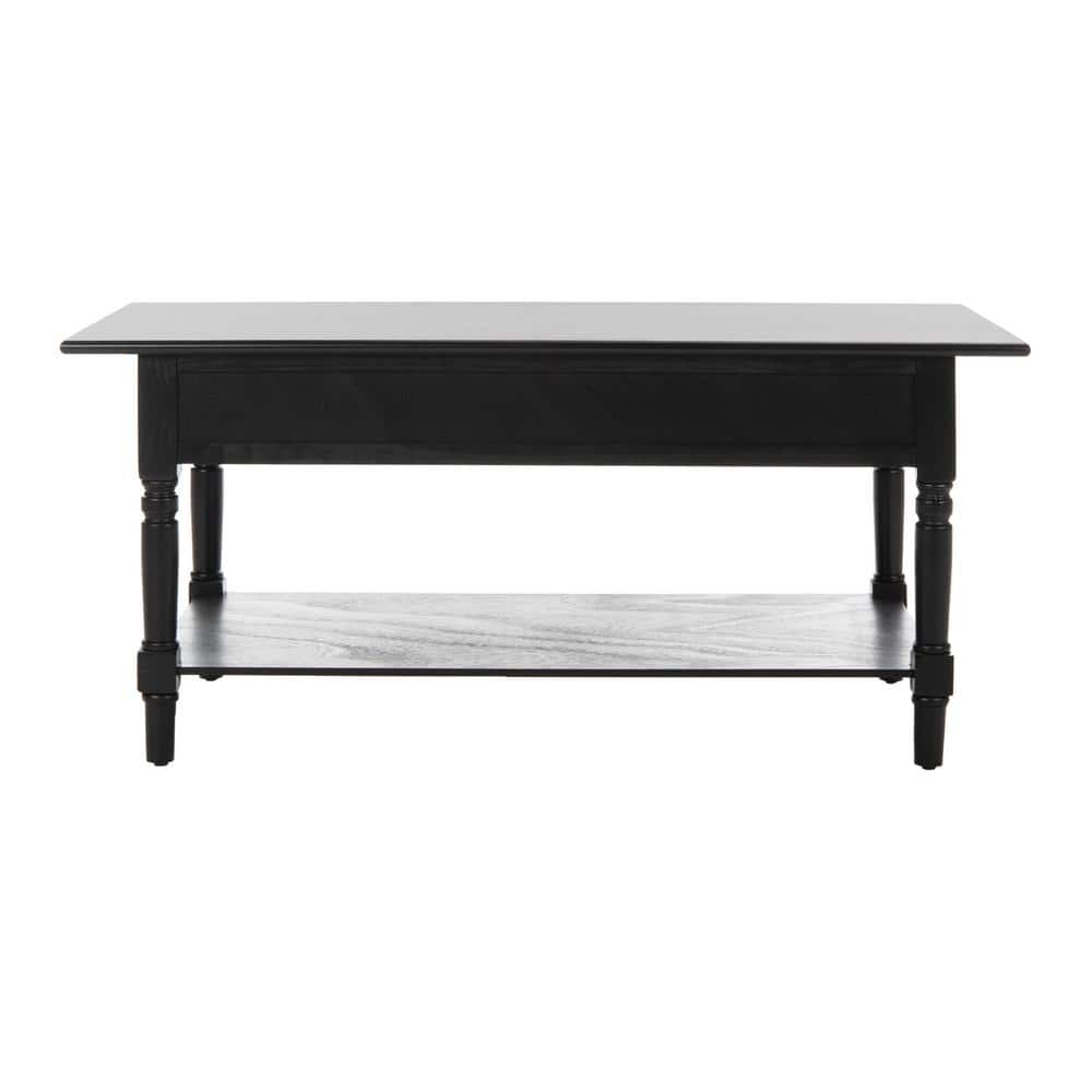 Distressed Black Pine Wood Rectangular Coffee Table with Storage