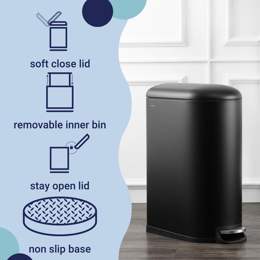 Black Stainless Steel Fingerprint Resistant Step-Open Trash Can