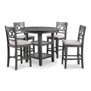 5-Piece Round Gray and White Wood Top Counter Dining Table and Chair Set (Seats 4)