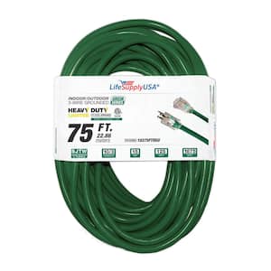 75 ft. 10-Gauge/3 Conductors SJTW Indoor/Outdoor Extension Cord with Lighted End Green (1-Pack)