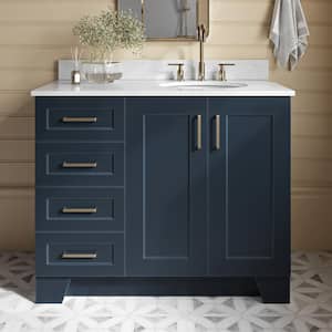 Taylor 43 in. W x 22 in. D x 35.25 in. H Freestanding Bath Vanity in Midnight Blue with Carrara White Marble Top