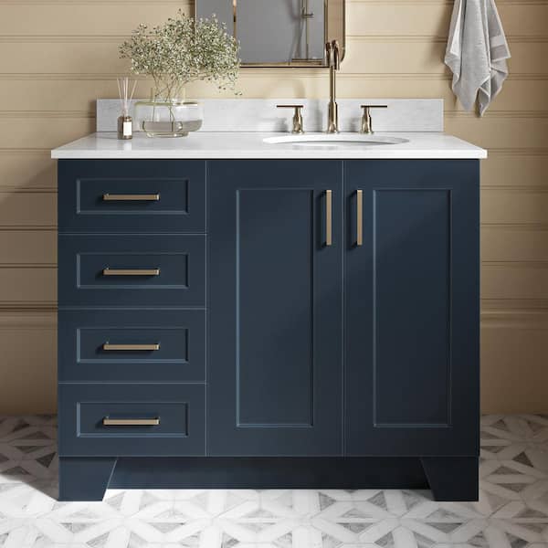 ARIEL Taylor 43 in. W x 22 in. D x 35.25 in. H Freestanding Bath Vanity in Midnight Blue with Carrara White Marble Top