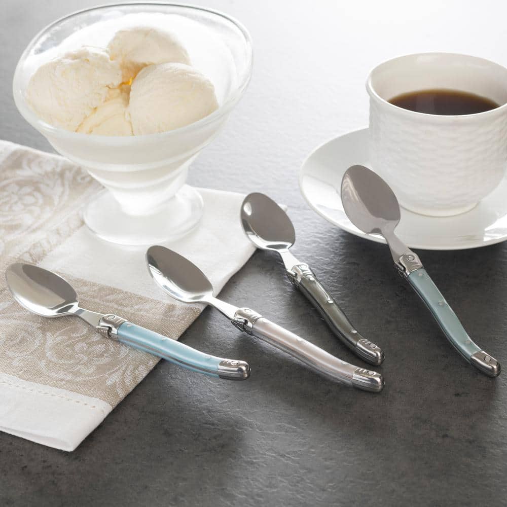 Set of 4 Stainless Steel Coffee Spoons with Faux Mother of Pearl Handles