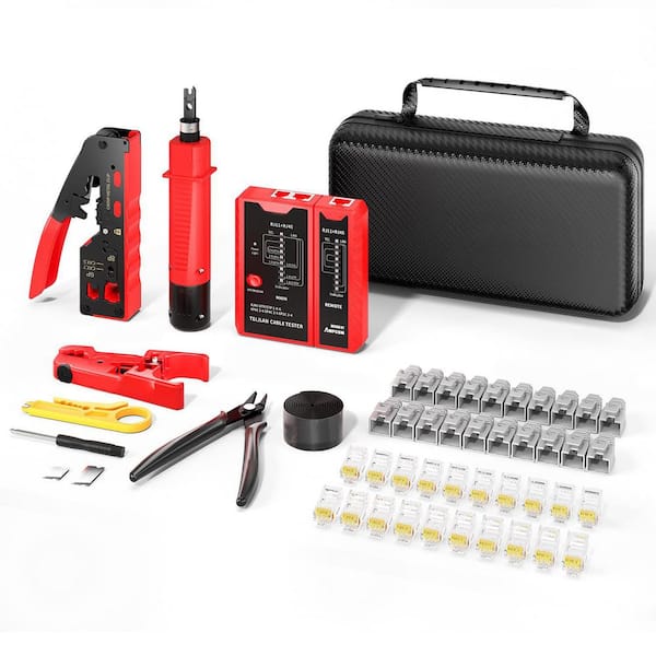Ethernet Crimping Tool Kit with RJ45 Tester, Punch Down Tool, Wire Stripper for Cat6/5e RJ45 Connectors, 1 Kit