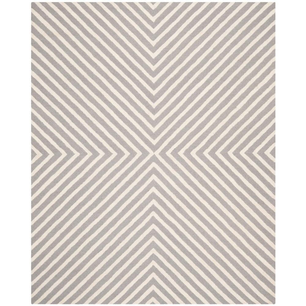Handmade Silver & Ivory Wool 8' x 10' Tufted Area Rug