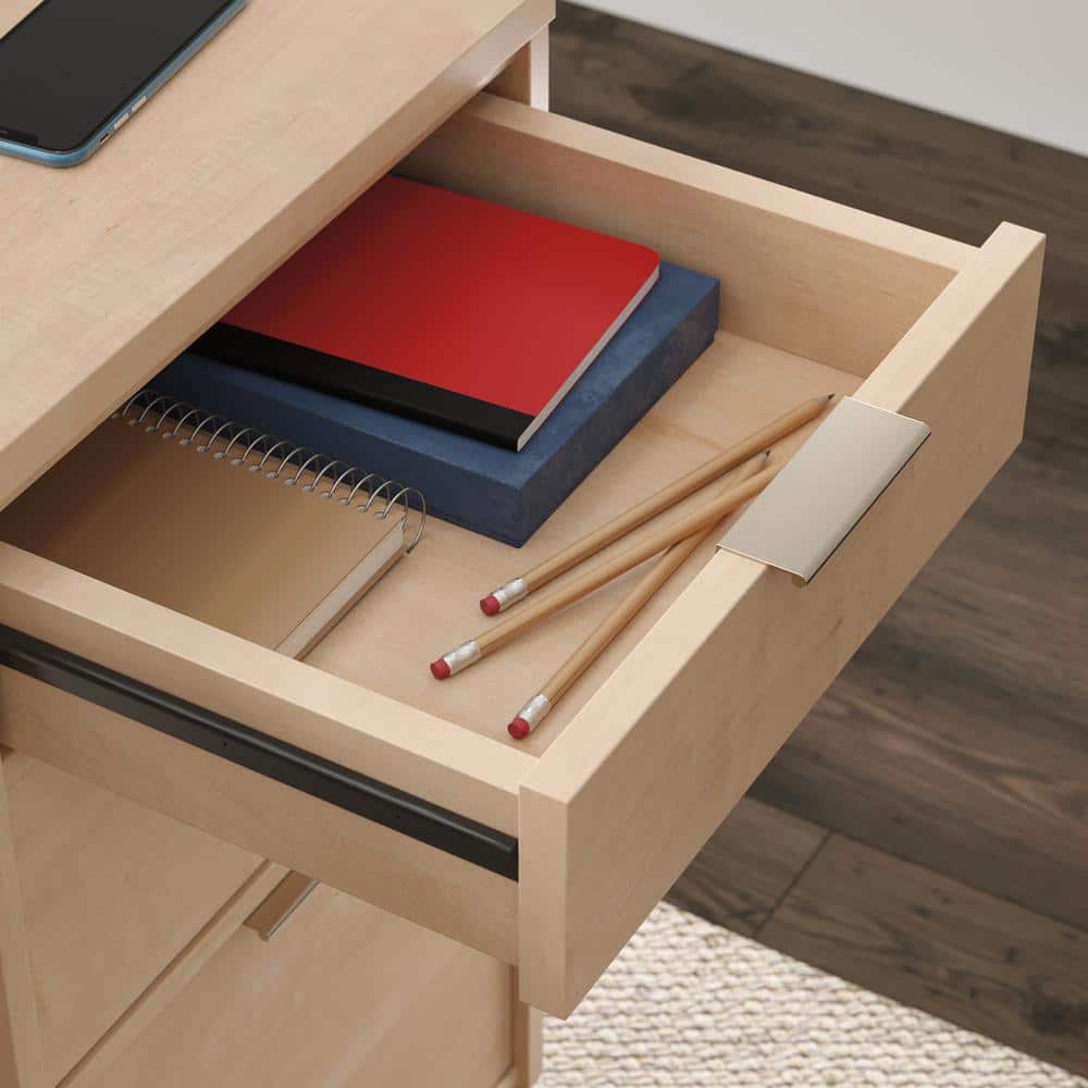 Clifford Natural Maple L-Shaped Computer Desk with Keyboard Tray and Filing Cabinet