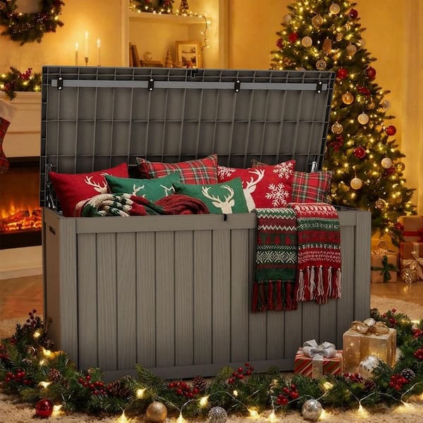 150 Gal. Waterproof Outdoor Resin Storage Deck Box, Large Lockable Capacity, Versatile Deck Storage Bench