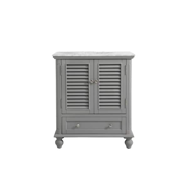 Unbranded Timeless Home 30 in. W Single Bath Vanity in Grey with Marble Vanity Top in Carrara with White Basin