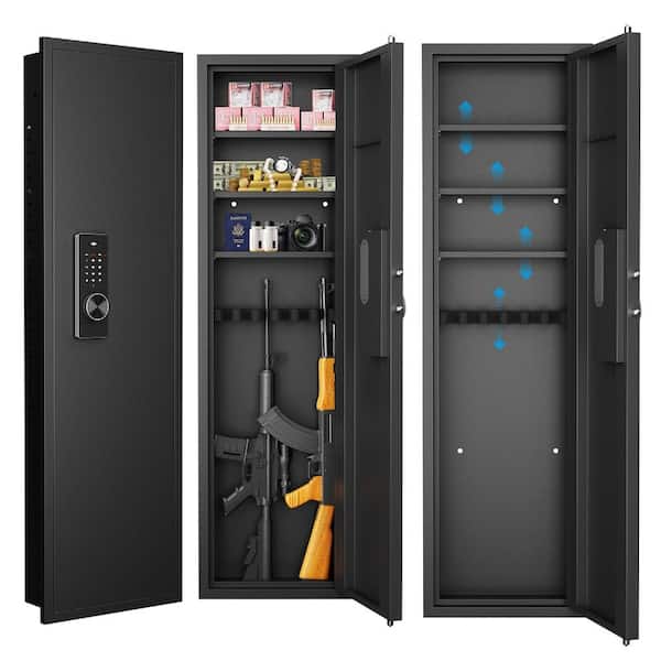 Black Steel 53 in. W In-Wall File Cabinet with Touch Screen Lock durable construction easy to install