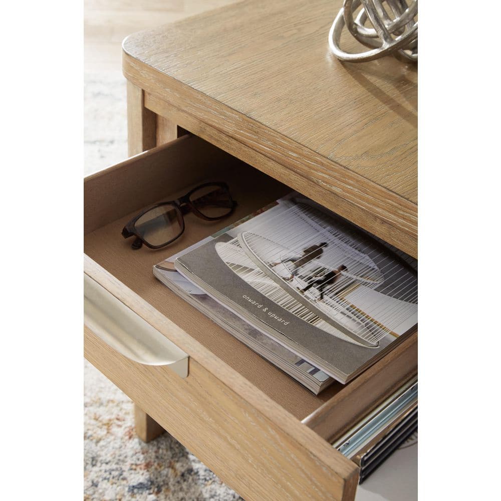 Light Brown Rectangular Wood End Table with Storage