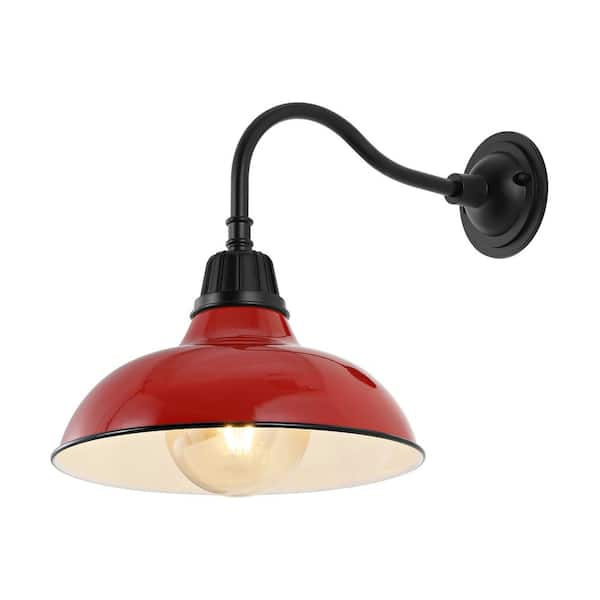 Aurora 12.25 in. Red 1-Light Farmhouse Industrial Indoor/Outdoor Iron LED Gooseneck Arm Outdoor Sconce
