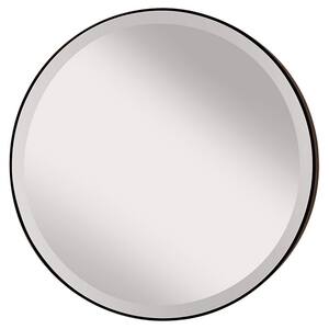Johnson 28.5 in. W Round Circle Glass Wall Decor Mirror with 2 in. W Oil Rubbed Bronze Frame and Beveled Edge with Hooks