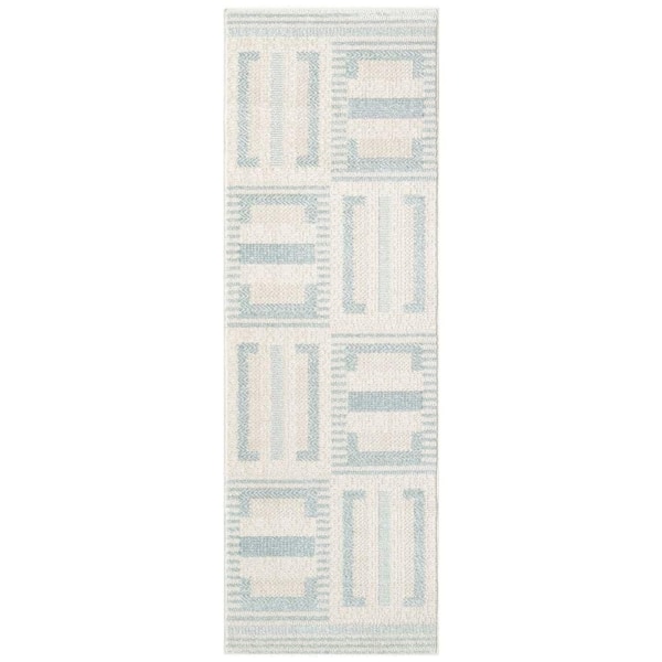 Nourison Nordic Ivory Blue 2 ft. x 6 ft. Geometric Contemporary Runner Area Rug