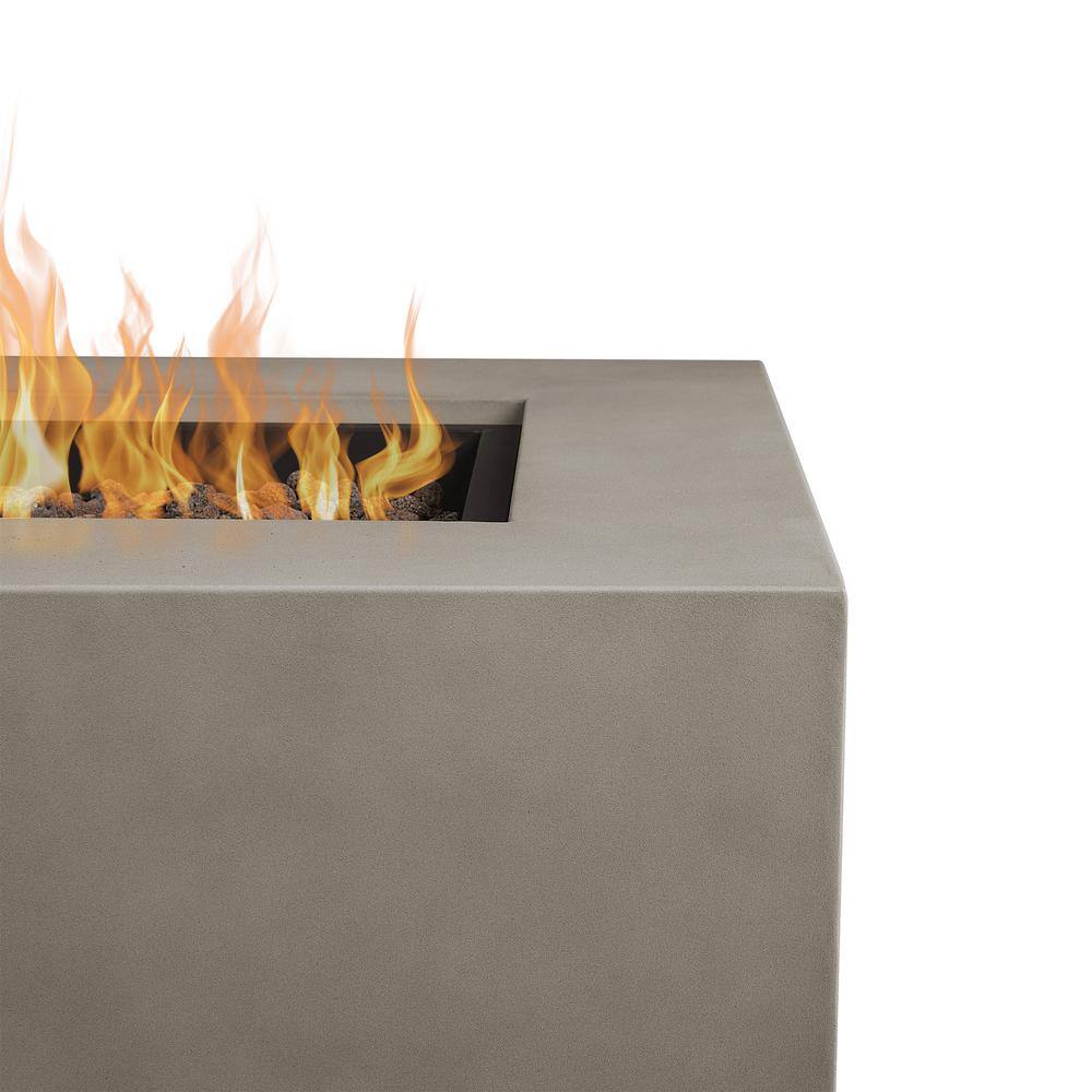 Mist Gray Rectangular Gas Fire Pit Table with Lava Rocks