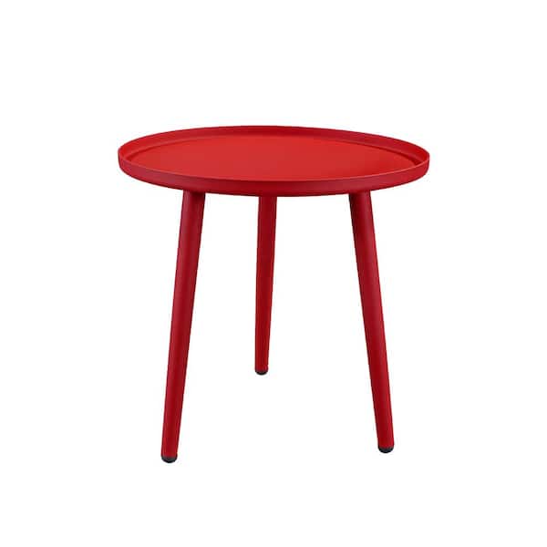 TIRAMISUBEST 15.7 in. Red Round Aluminum Outdoor Side Table