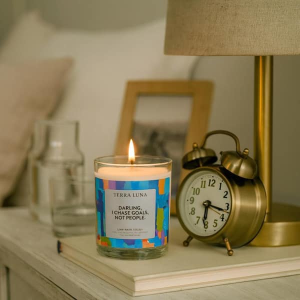 4 in. Blue/Green Glass Lime Basil Crush I Chase Goals Boxed Candle 7 oz.