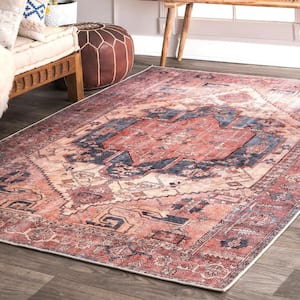 Transitional Leslie Peach 5 ft. x 5 ft. Indoor Round Rug