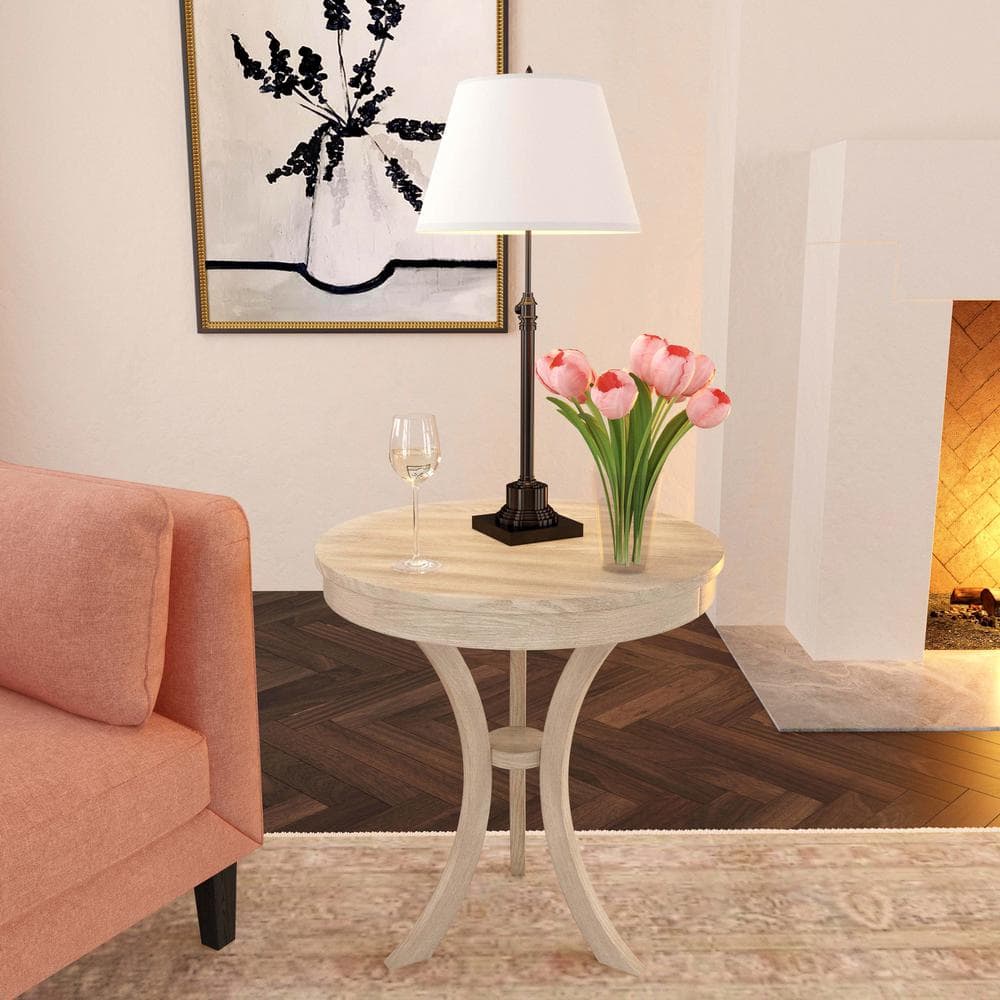 Sleek Bending Legs 24" Round Driftwood Side Table