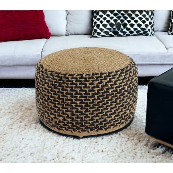 HomeRoots Amelia Tan Cotton Round Accent Ottoman