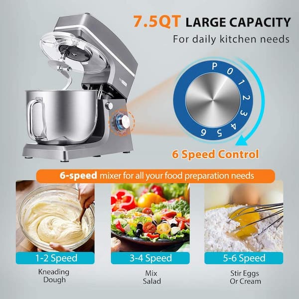 Home Kitchen Stand Mixer, SEVENTH 5.8QT 6-Speed Electric Cake
