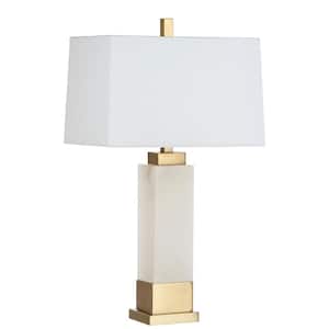 Rozella Alabaster 29.5 in. White/Gold Marble Table Lamp with White Shade