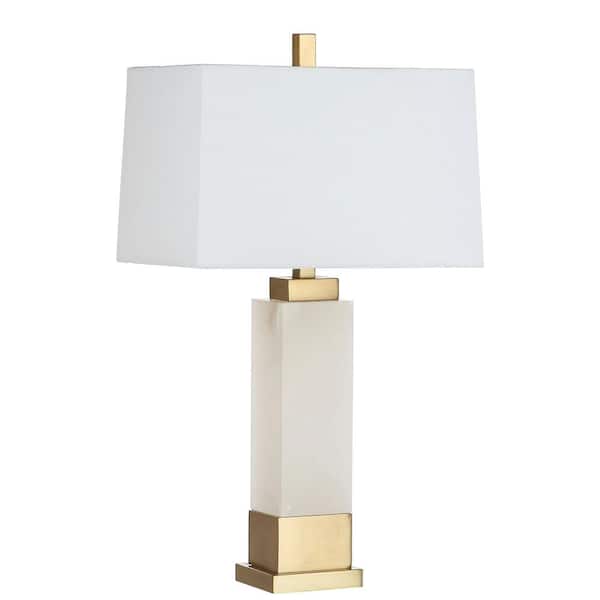 SAFAVIEH Rozella Alabaster 29.5 in. White/Gold Marble Table Lamp with White Shade