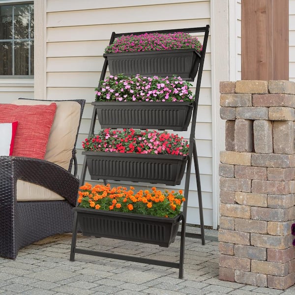 Pure Garden 4-Tier Vertical Planter, Black 50-LG1413 - The Home Depot