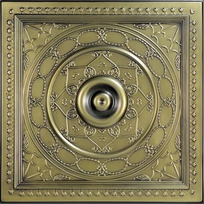 Schoolhouse-Faux Tin Ceiling Tile Antique Brass 25-Pack 